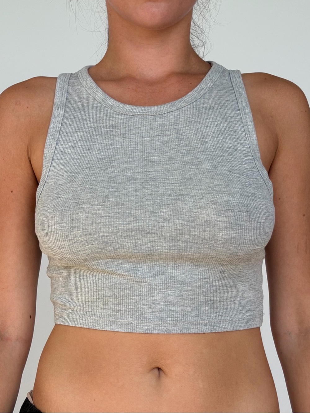Zara Ribbed Crop Tank Top - Heather Gray